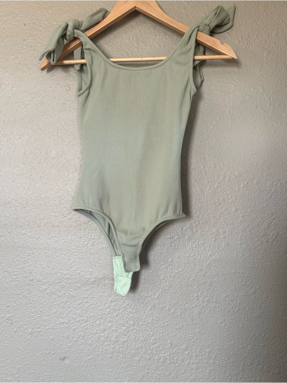 Princess Polly Sage Green Tie-Shoulder Ribbed Bodysuit